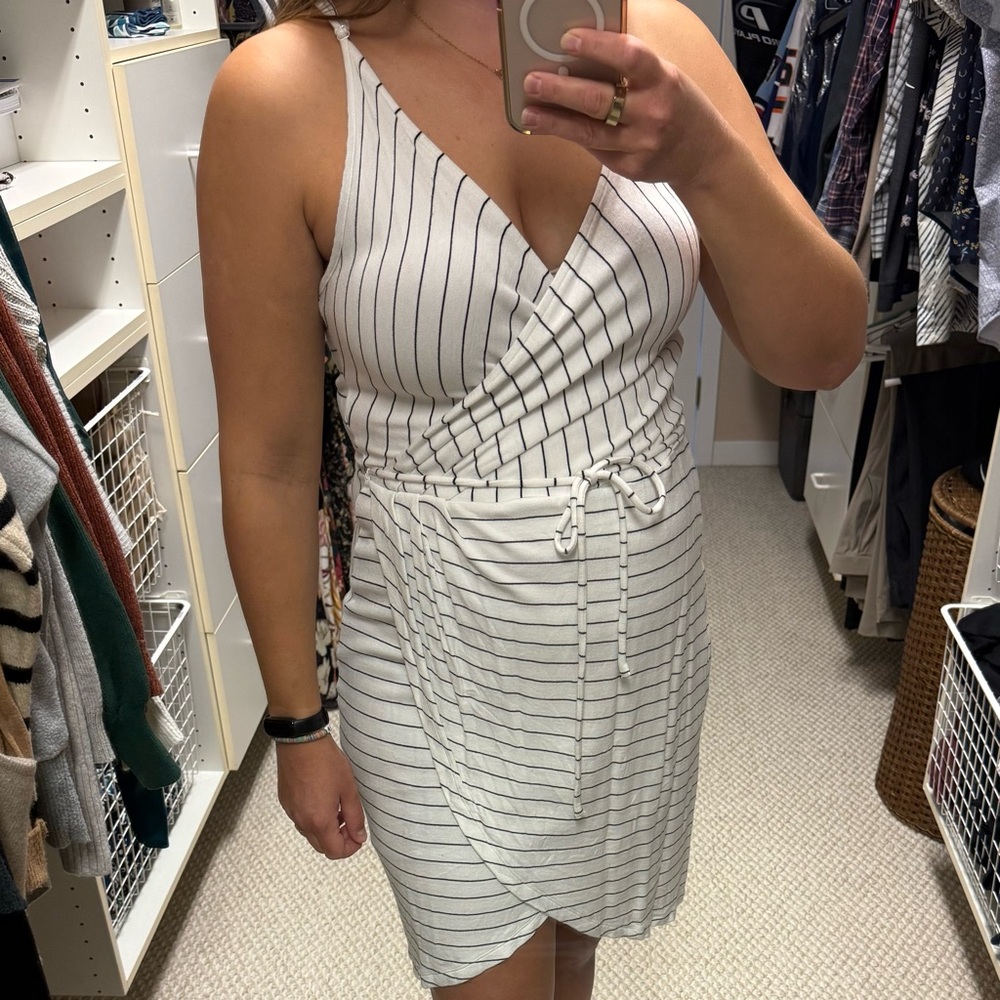 41 Hawthorn Annora Faux Wrap Knit Dress - White with Black Stripes